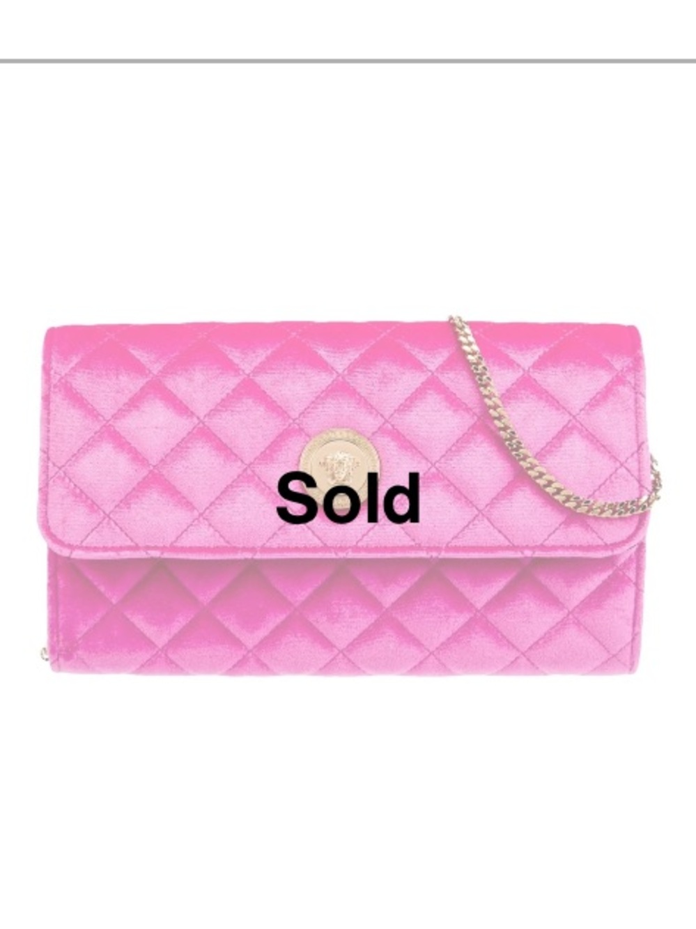 Versace Fuchsia Quilted Velvet Chain Clutch with Gold Medallion